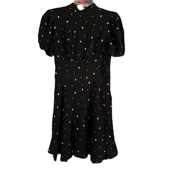 Free People Tie Neck Mini Dress Short Sleeve Black Size 0 - Picture 1 of 8